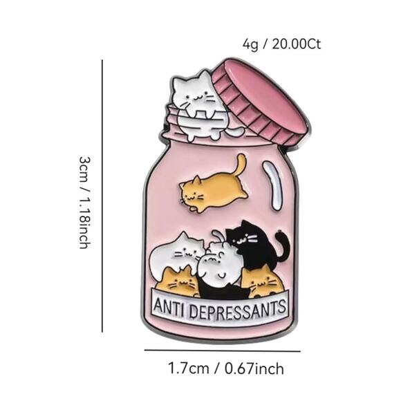 "Antidepressnts" kitties in a bottle enamel pin Cat kitty NEW - Picture 2 of 2